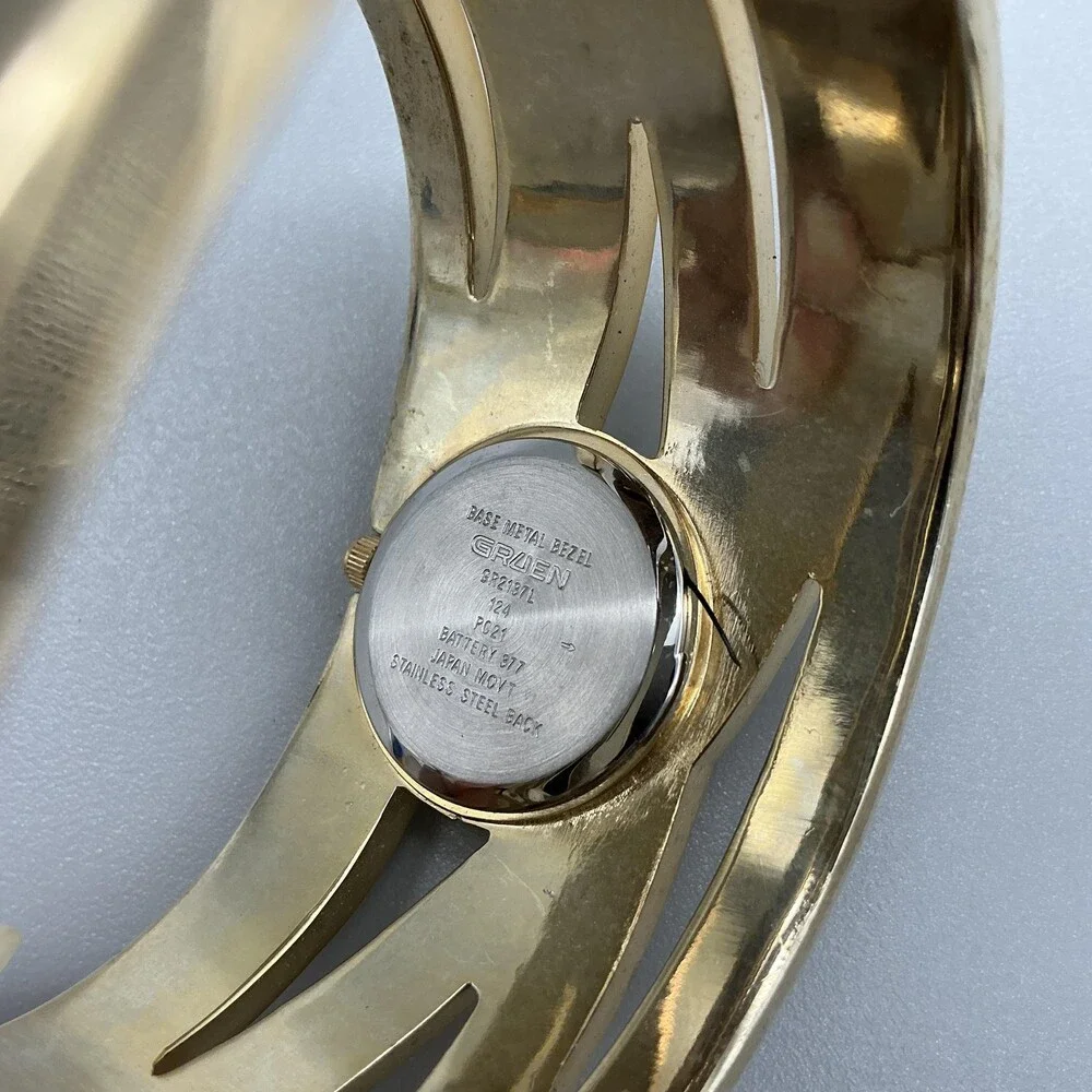Gruen Womens Watch 35mm White Dial Gold Tone Crystal Cuff Bracelet New Battery